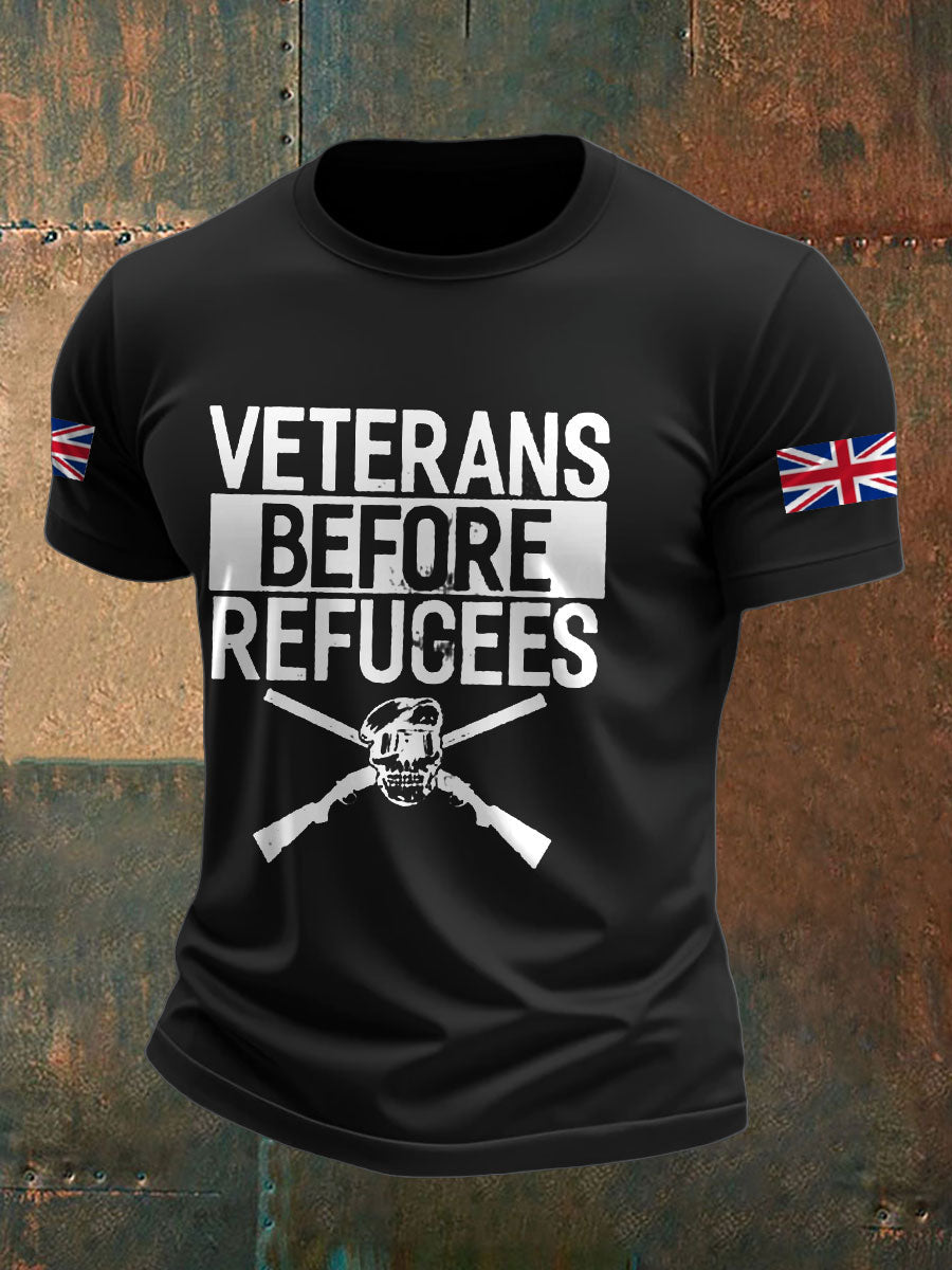 Men's UK Immigration Veterans Before Refugees Printed T-shirt vetvanguards