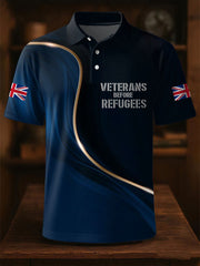 Men's UK Flag Immigration Veterans Before Refugees Printed Polo Shirt vetvanguards