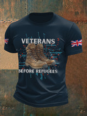 Men's UK Immigration Veterans Before Refugees Printed T-shirt vetvanguards