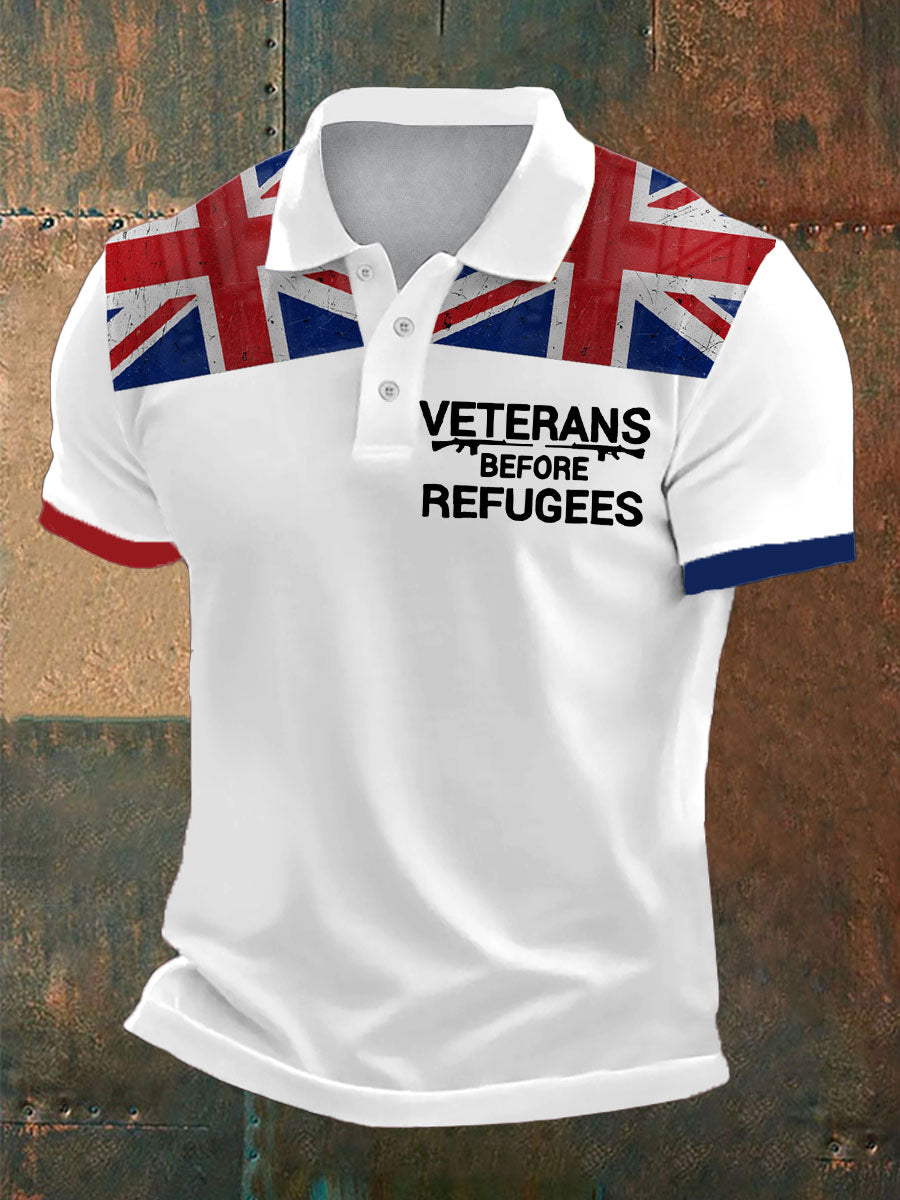 Men's UK Immigration Veterans Before Refugees Printed Casual Tops vetvanguards