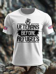 Men's UK Flag Immigration Veterans Before Refugees Printed T-shirt vetvanguards
