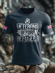 Men's UK Flag Immigration Veterans Before Refugees Printed T-shirt vetvanguards