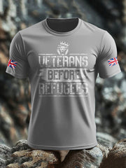Men's UK Flag Immigration Veterans Before Refugees Printed T-shirt vetvanguards