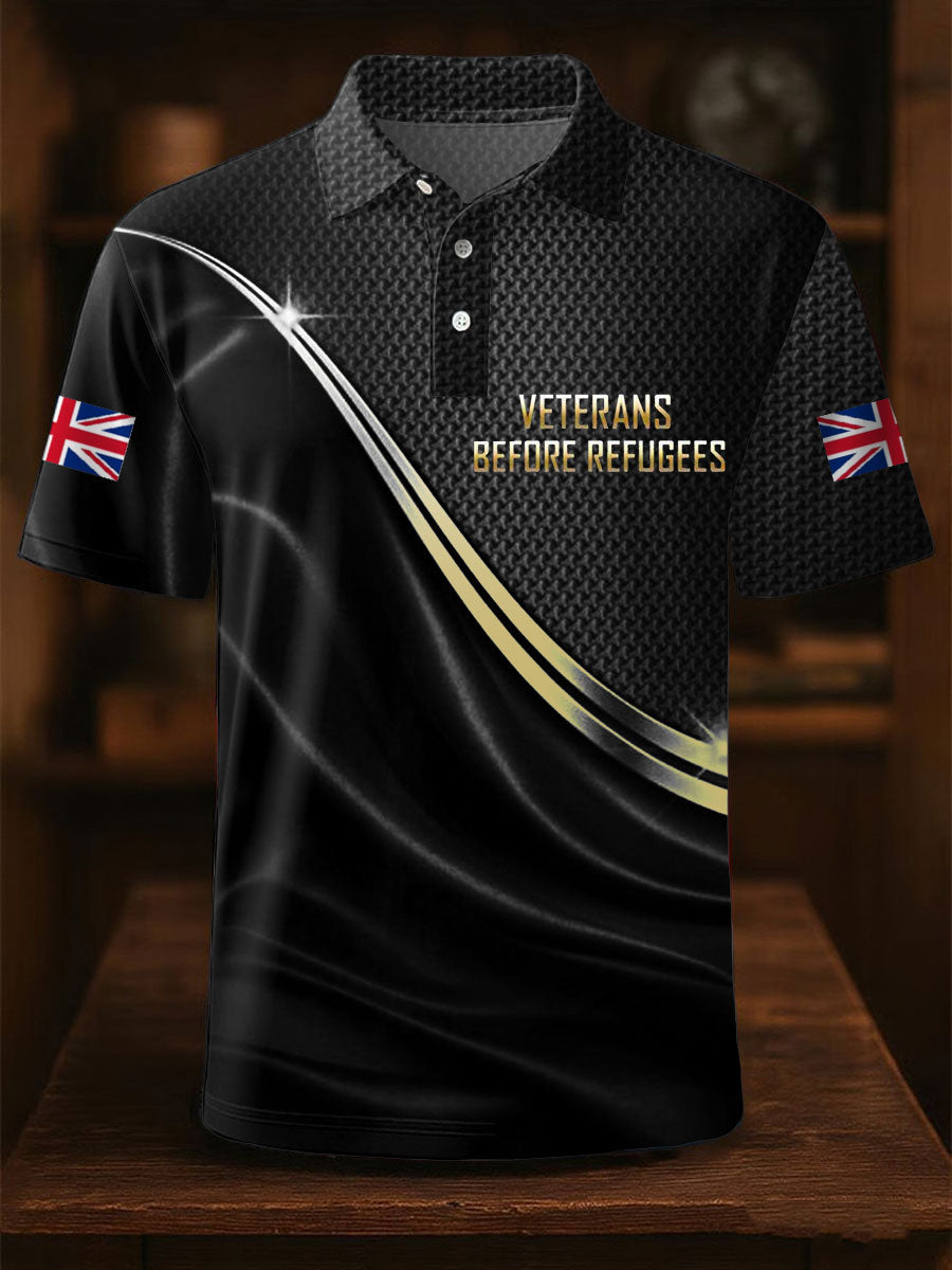 Men's UK Immigration Veterans Before Refugees Printed Casual Tops vetvanguards