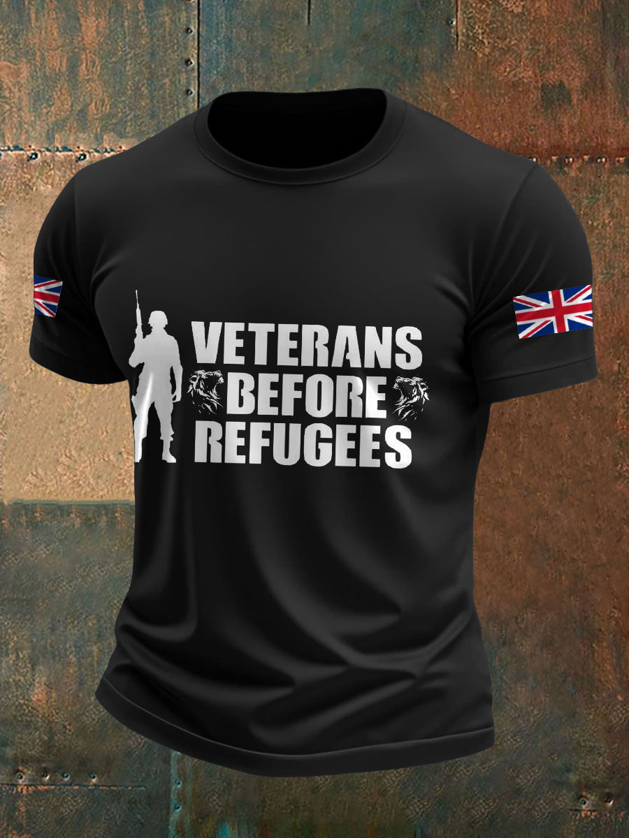 Men's UK Immigration Veterans Before Refugees Printed T-shirt vetvanguards