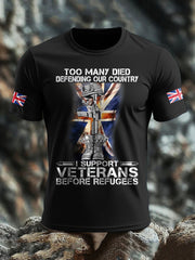 Men's UK Flag Immigration Veterans Before Refugees Printed T-shirt vetvanguards
