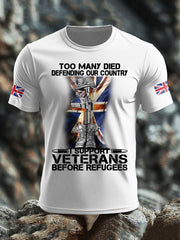 Men's UK Flag Immigration Veterans Before Refugees Printed T-shirt vetvanguards
