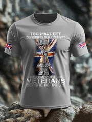 Men's UK Flag Immigration Veterans Before Refugees Printed T-shirt vetvanguards