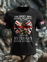 Men's UK Flag Immigration Veterans Before Refugees Printed T-shirt vetvanguards