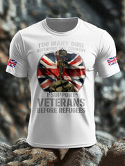 Men's UK Flag Immigration Veterans Before Refugees Printed T-shirt vetvanguards