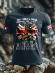 Men's UK Flag Immigration Veterans Before Refugees Printed T-shirt vetvanguards