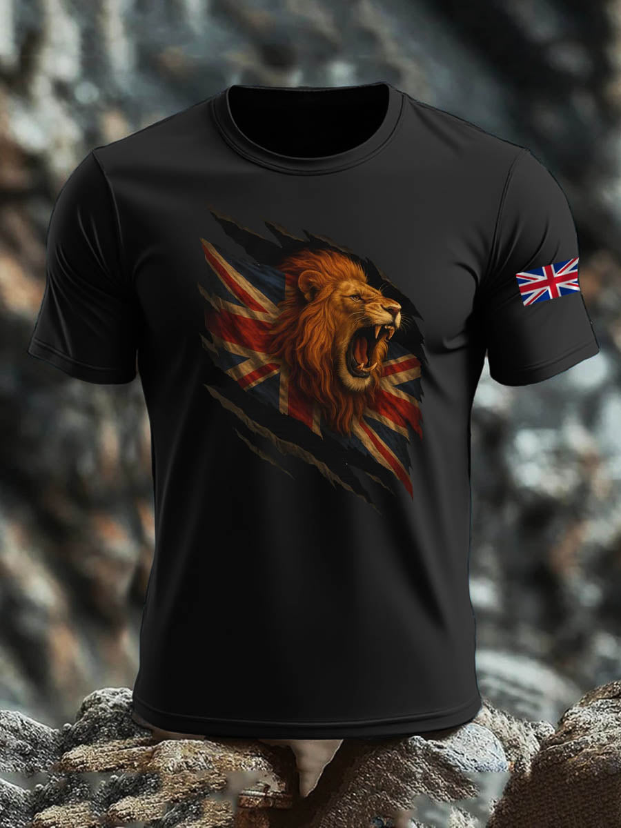Men's British Lion Imitation Cotton Short-Sleeved Printed T-shirt vetvanguards