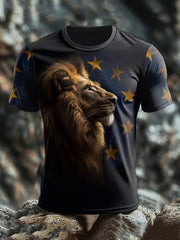 Men's Europe Flag Lion Printed T-shirt vetvanguards