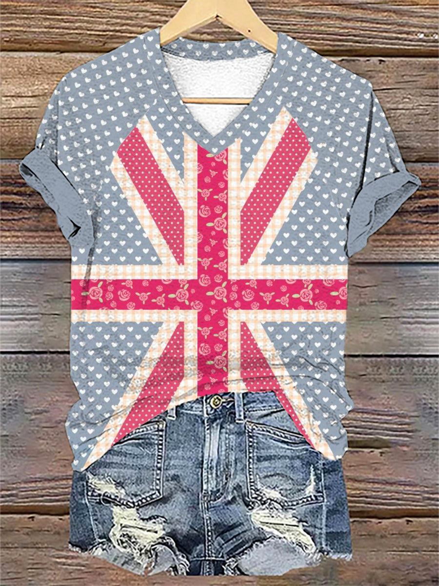 Women's Flag Art Print V-neck T-shirt vetvanguards