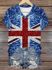 Women's Flag Art Print V-neck T-shirt vetvanguards