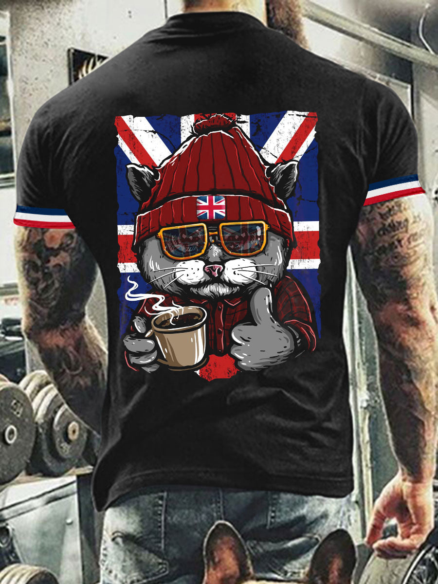 Men's Cats Great Britain Flag Short Sleeves T-shirt vetvanguards