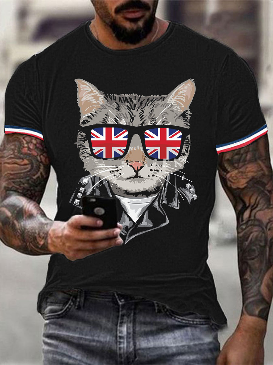 Men's Cats Great Britain Flag Short Sleeves T-shirt vetvanguards