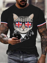 Men's Cats Great Britain Flag Short Sleeves T-shirt vetvanguards
