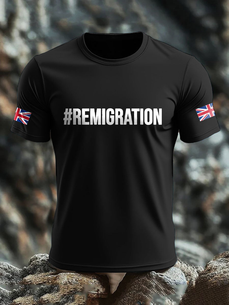 Men's UK Flag Immigration Remigration Printed T-shirt vetvanguards