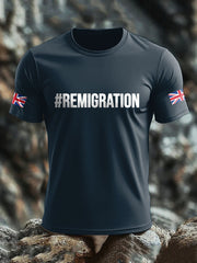 Men's UK Flag Immigration Remigration Printed T-shirt vetvanguards