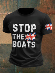 Men's UK Flag Immigration Stop The Boats Printed T-shirt vetvanguards