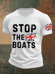 Men's UK Flag Immigration Stop The Boats Printed T-shirt vetvanguards