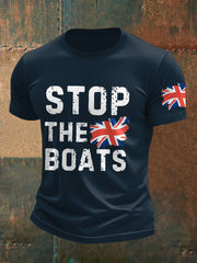 Men's UK Flag Immigration Stop The Boats Printed T-shirt vetvanguards