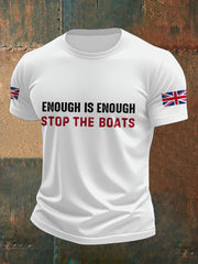 Men's UK Flag Immigration Stop The Boats Printed T-shirt vetvanguards