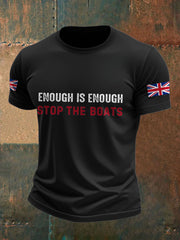 Men's UK Flag Immigration Stop The Boats Printed T-shirt vetvanguards