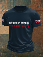 Men's UK Flag Immigration Stop The Boats Printed T-shirt vetvanguards