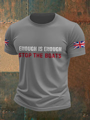Men's UK Flag Immigration Stop The Boats Printed T-shirt vetvanguards