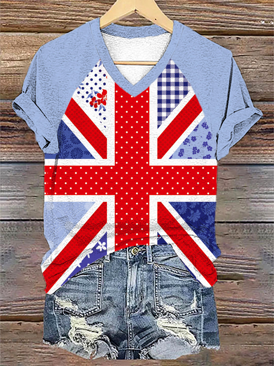 Women's Flag Art Print V-neck T-shirt vetvanguards