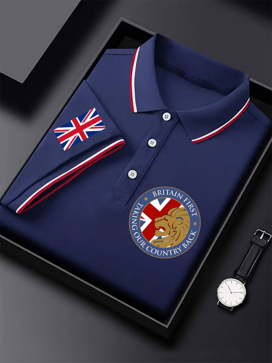 Men's UK Flag Immigration Britain First Printed Polo Shirt vetvanguards