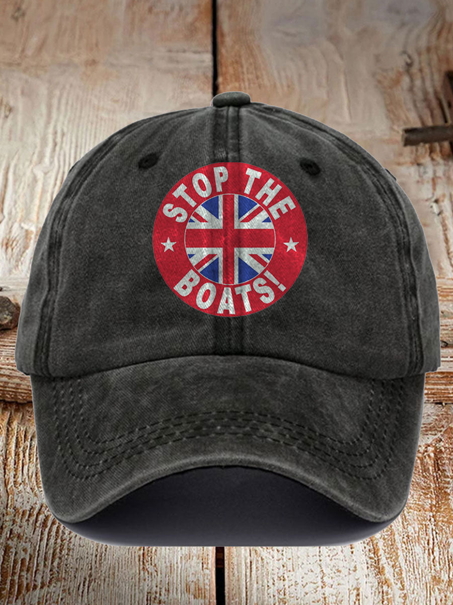 Unisex UK Flag Immigration Stop The Boats Printed Hat vetvanguards