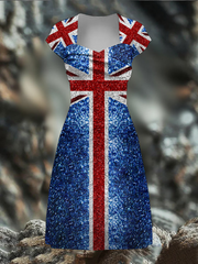Women's Shiny UK Flag Pride Printed Dress vetvanguards