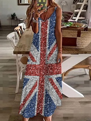 Women's Shiny UK Flag Pride Printed Dress vetvanguards