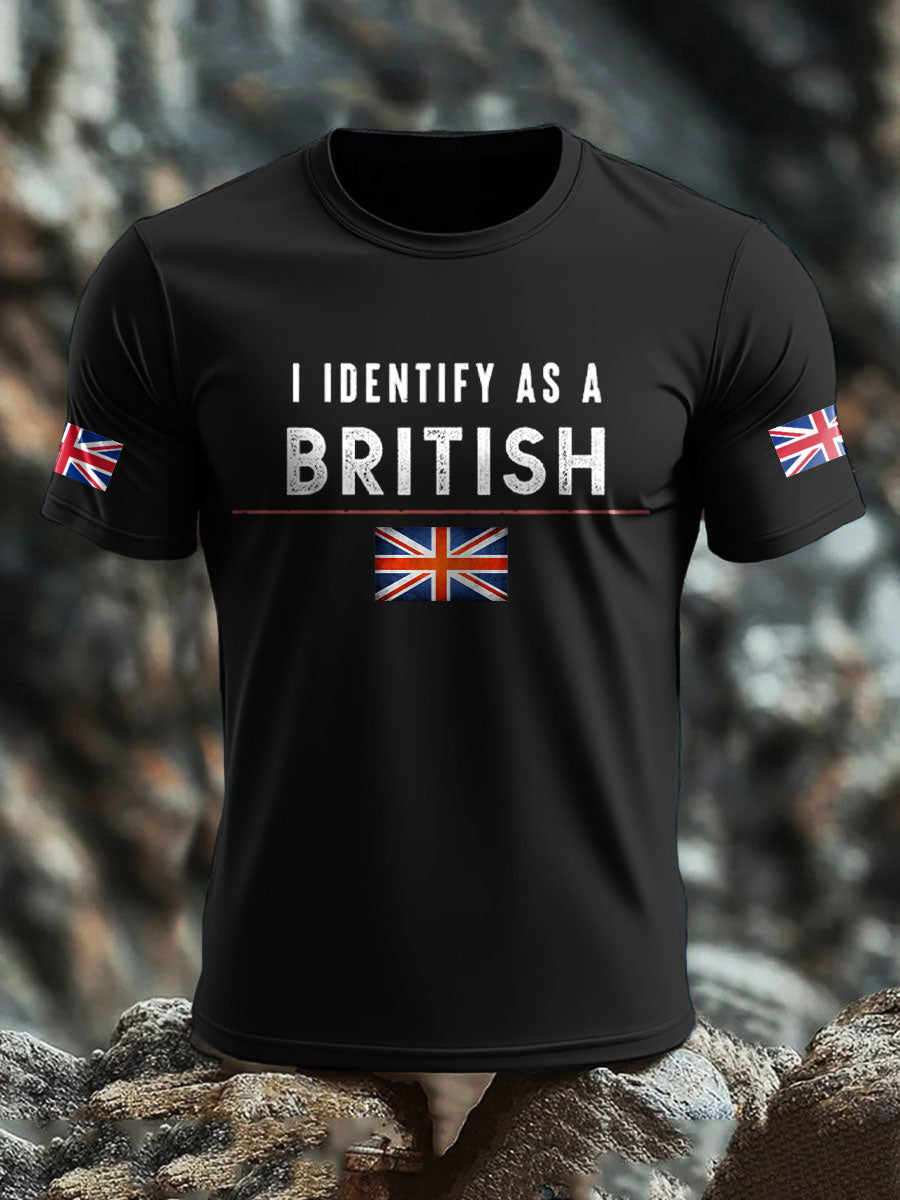 Men's UK Flag Pride I Identify As A British Printed T-shirt vetvanguards