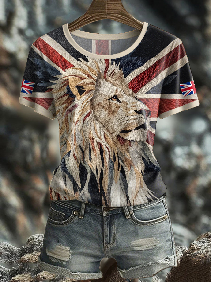 Women's UK Flag Lion Printed T-shirt vetvanguards