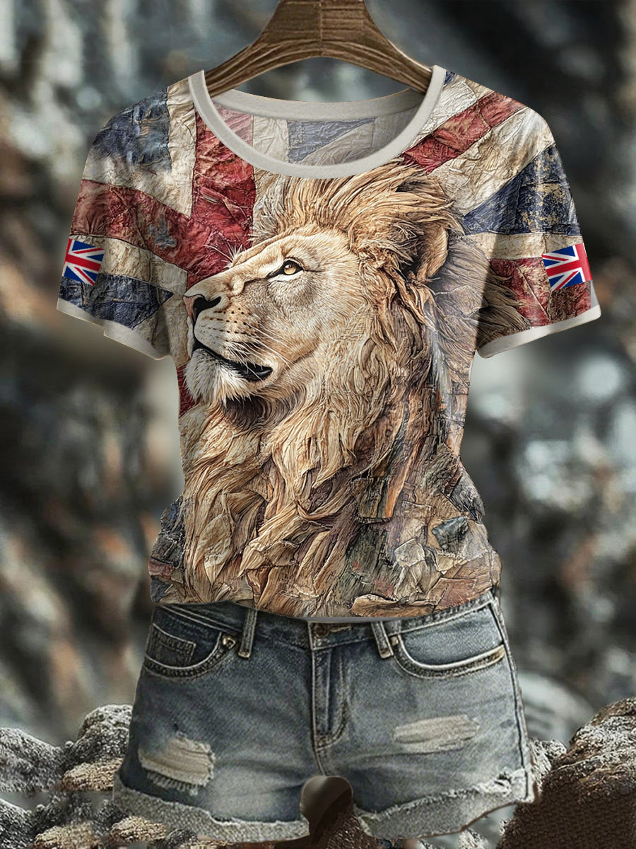 Women's UK Flag Lion Printed T-shirt vetvanguards