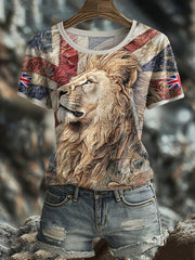 Women's UK Flag Lion Printed T-shirt vetvanguards