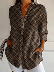 Women's Scottish Plaid Print Vintage Casual Long Sleeve Shirt vetvanguards