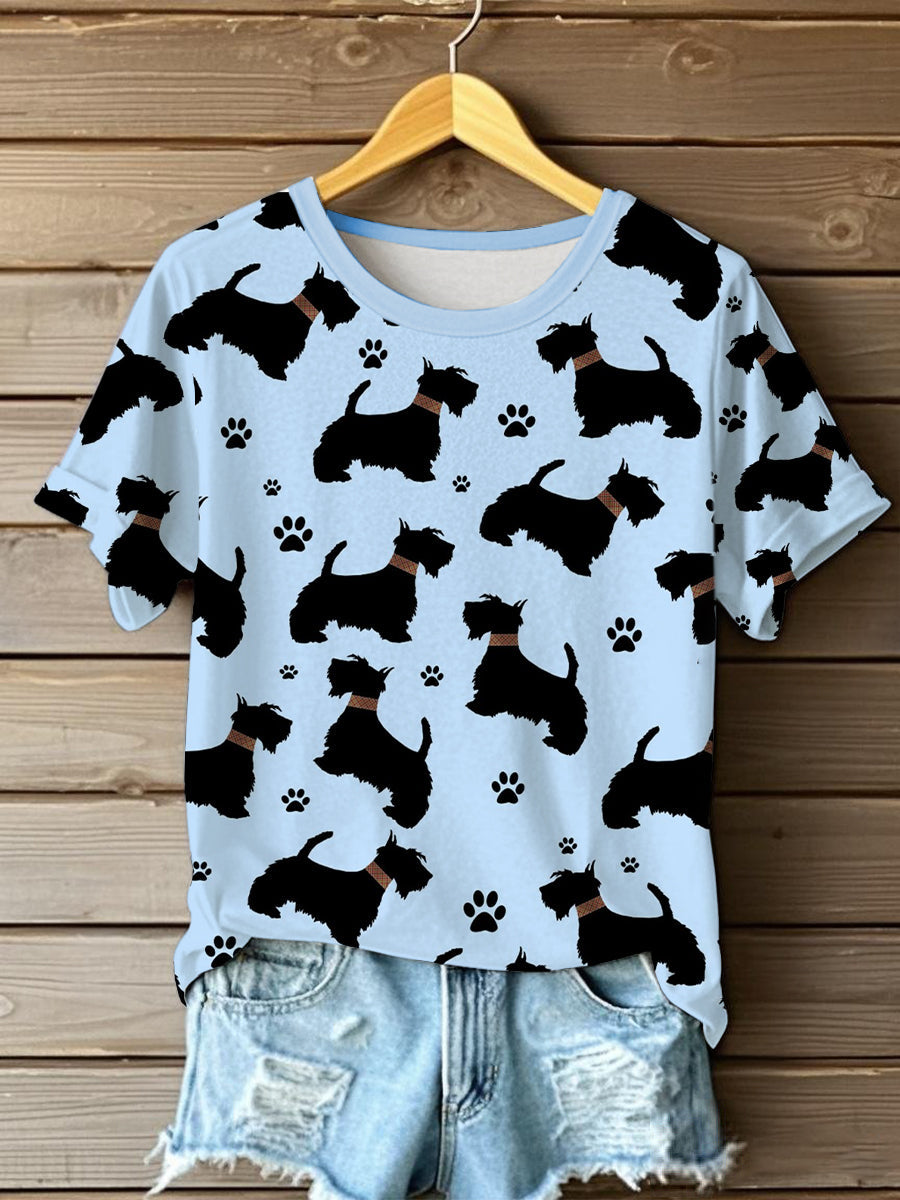 Women's Scottish Terrier Printed O-neck Short Sleeve T-shirt vetvanguards