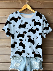 Women's Scottish Terrier Printed O-neck Short Sleeve T-shirt vetvanguards