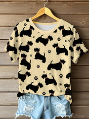 Women's Scottish Terrier Printed O-neck Short Sleeve T-shirt vetvanguards