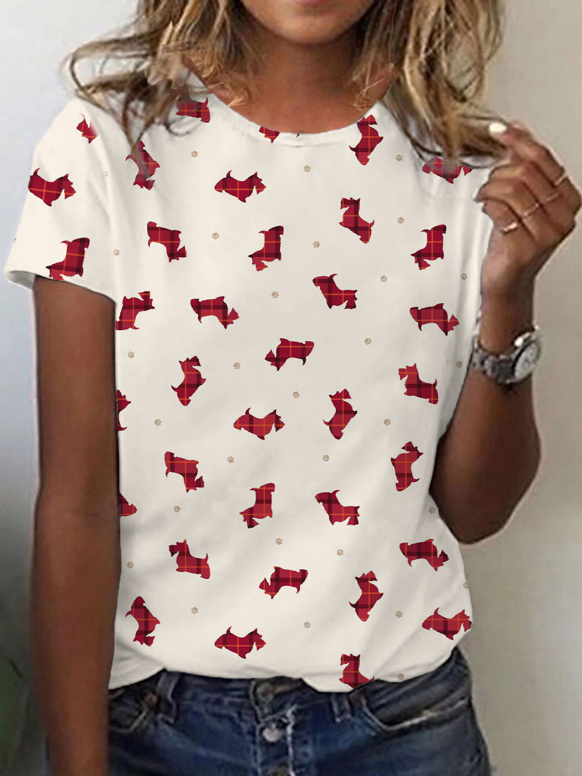 Women's Scottish Terrier Printed O-neck Short Sleeve T-shirt vetvanguards