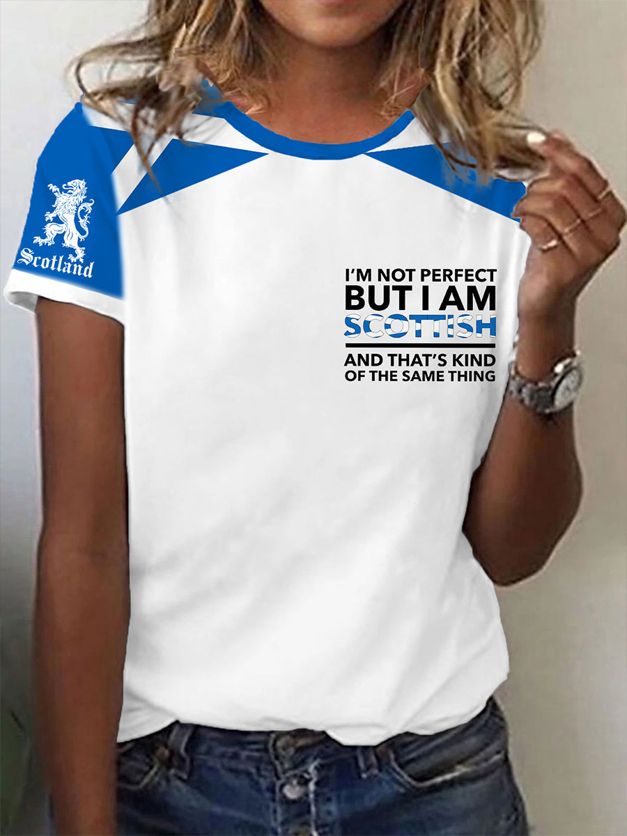 Women's Scottish Flag I Am Not Perfect But I Am Scottish That's About The Same Thing Short Sleeve T-Shirt vetvanguards