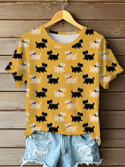 Women's Scottish Terrier Printed O-neck Short Sleeve T-shirt vetvanguards