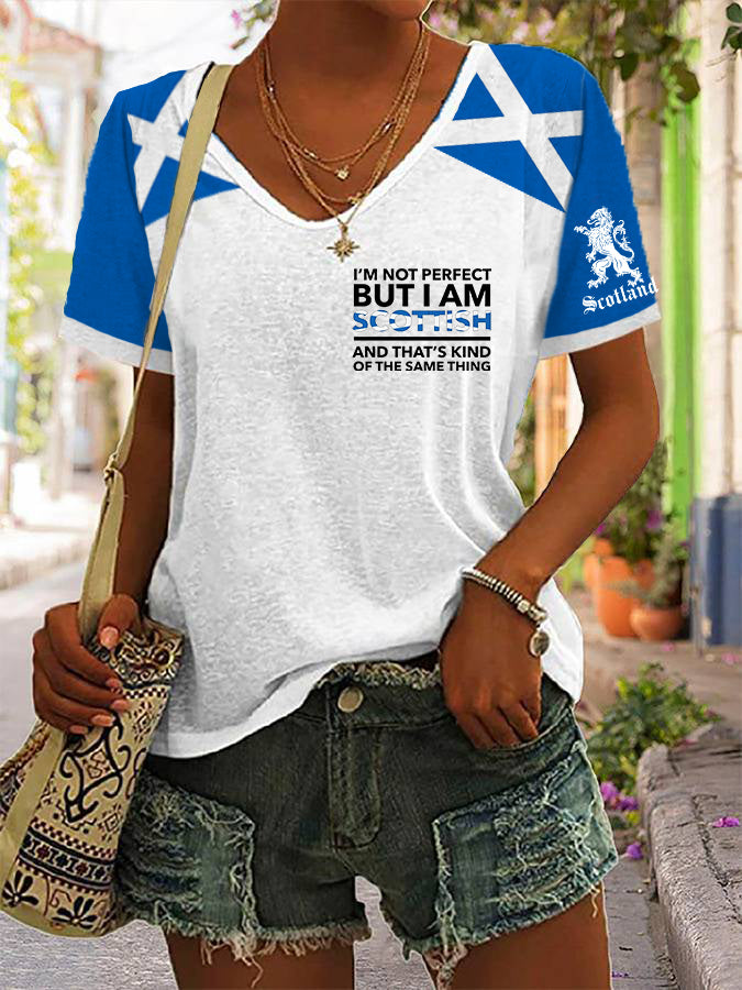 Women's Scottish Flag I Am Not Perfect But I Am Scottish That's About The Same Thing Short Sleeve T-Shirt vetvanguards
