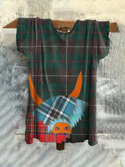 Women's Scottish Plaid Highland Cow Print Short Sleeve T-shirt vetvanguards