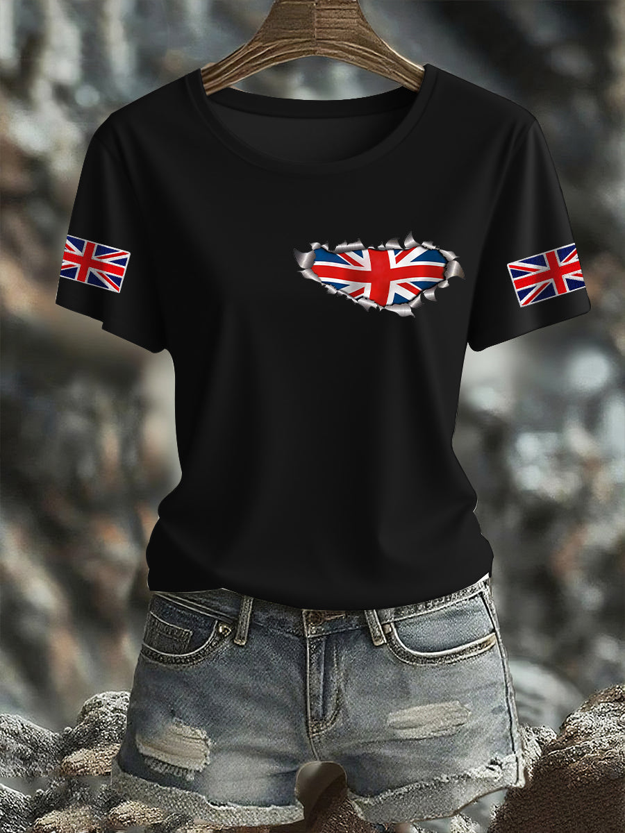 Women's UK Flag Print Casual Short Sleeve Tee vetvanguards